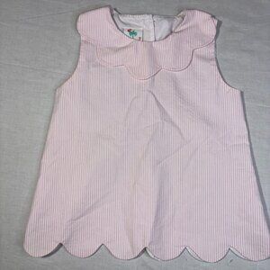 Shrimp & Grits Kids Pink White Seersucker Dress Buttons Down Back size 7 (Girls)